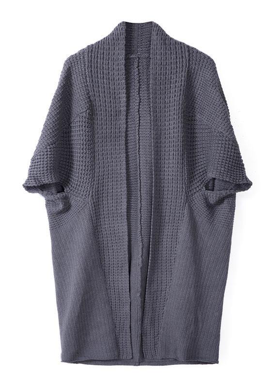 Dark Gray Bat Wing Sleeve Pockets Fall Knitwear Coat