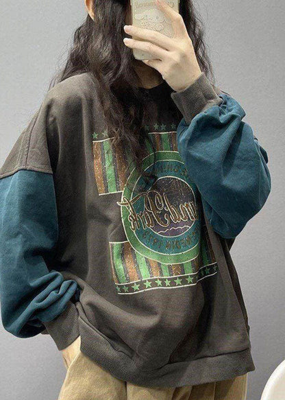 Style Black Print Cotton Sweatshirt Street Wear Spring