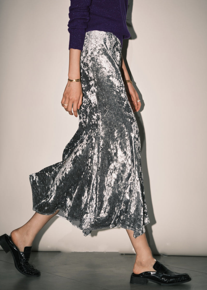 Loose Purple High Waist Silk Velvet Skirts Spring