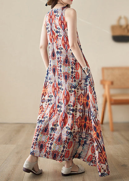Orange Print Cozy Long Dresses Sleeveless