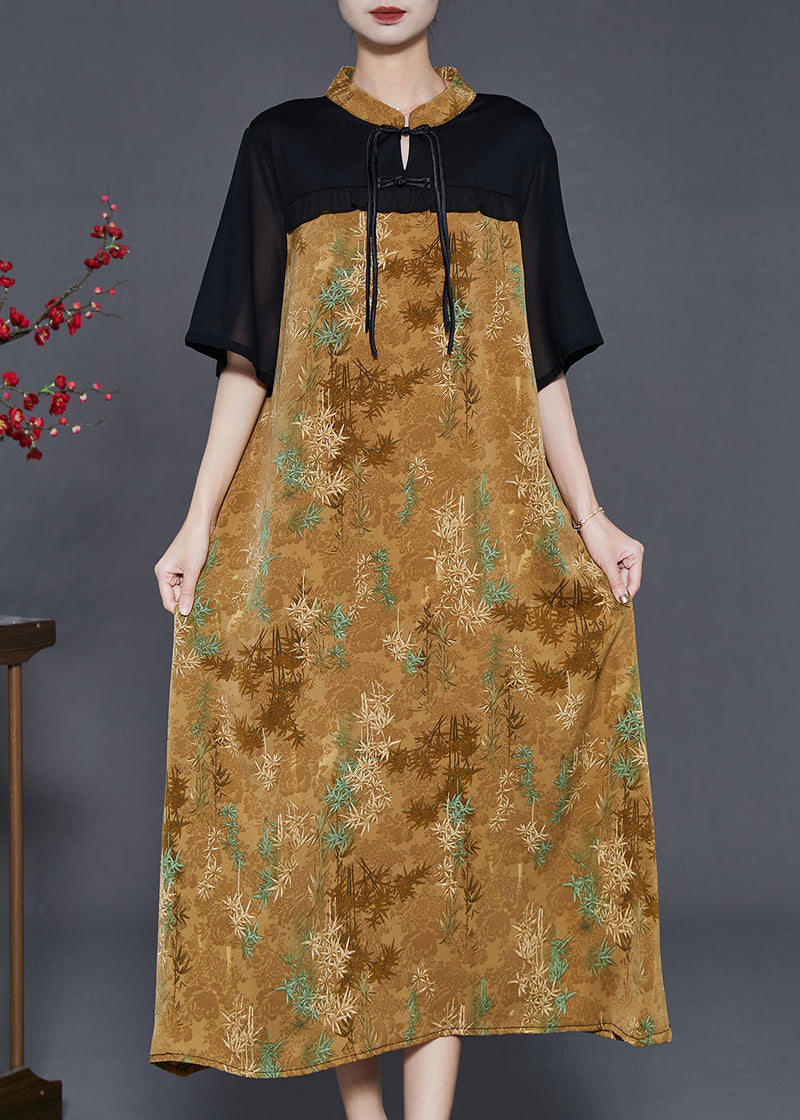 Yellow Tasseled Patchwork Chiffon Oriental Dress Summer