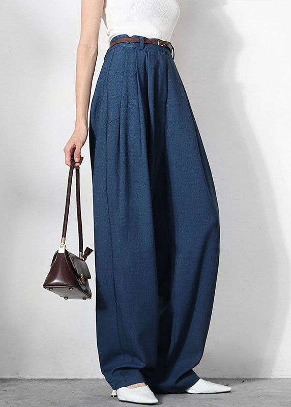 Loose Blue Zip Up Pockets Straight Pants Spring