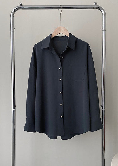 Rubber Red Peter Pan Collar Pockets Button Shirt Spring