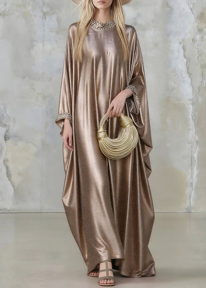 Gold Silk Maxi Dresses Flare Sleeve