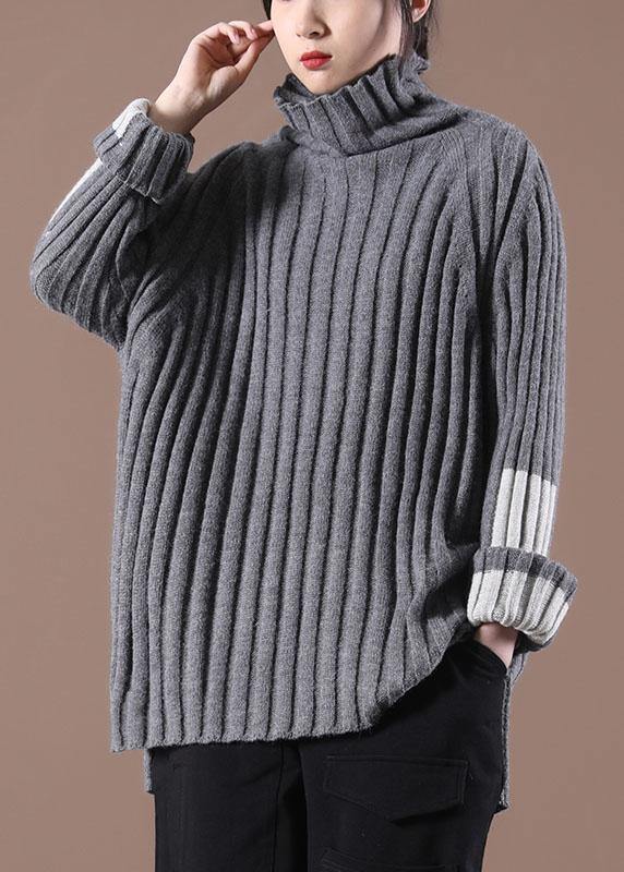 Grey Turtleneck Side Open Fall Cozy Sweater