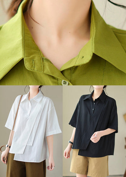 Black Peter Pan Collar Asymmetrical Design Cotton Top Summer