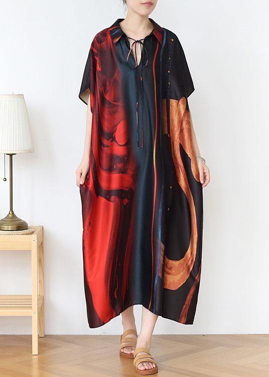 Red Print Chiffon Batwing Sleeve Summer Dresses
