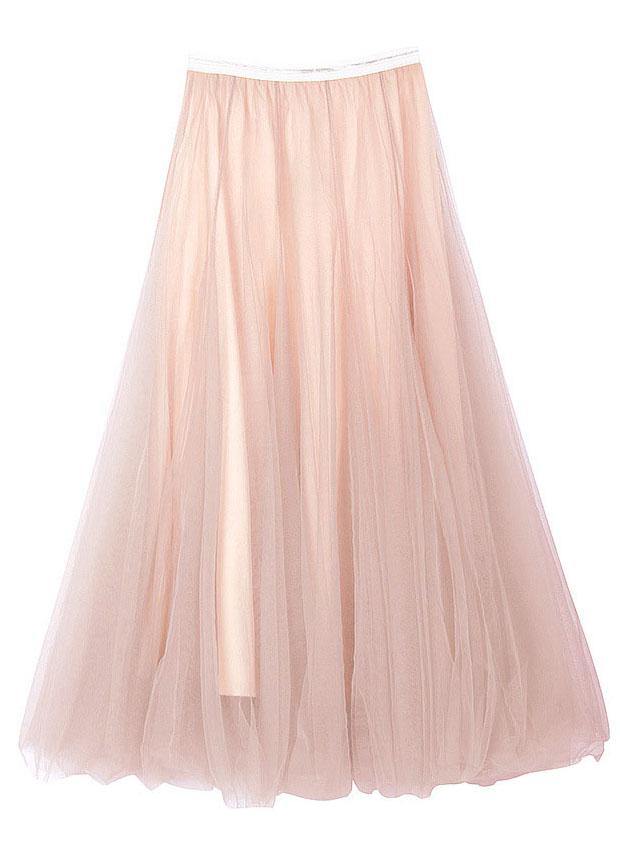 Art Pink Tulle Elastic Waist a Line Skirt