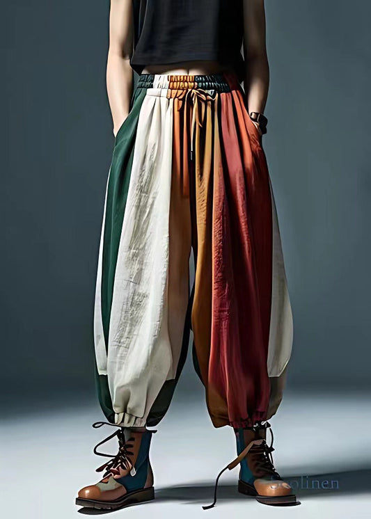 Natural Colorblock Tie Waist Pockets Lante Pants Summer
