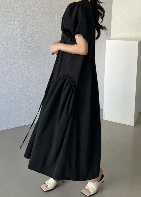 Black O Neck Patchwork Cotton Maxi Dresses Summer