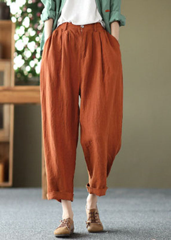 Orange High Waist Pockets Original Design Linen Harem Pants Summer
