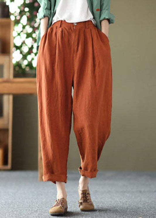 Orange High Waist Pockets Original Design Linen Harem Pants Summer