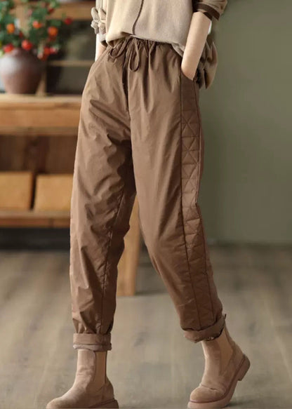 Coffee Oversized Warm Fine Cotton Filled Harem Pants Winter