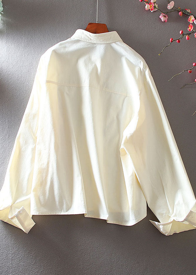 Apricot Embroidered Butterfly Cotton Blouses Spring