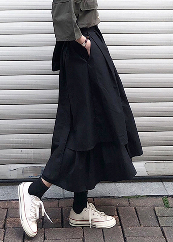 Simple White Asymmetrical Patchwork High Waist a Line Skirt