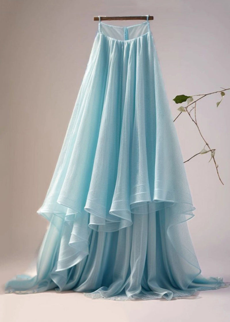 Blue Asymmetrical High Waist Tulle Skirt Summer