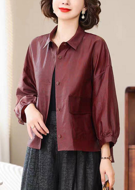 Boutique Mulberry Peter Pan Collar Silk Coat Lantern Sleeve