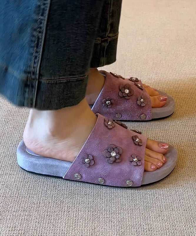 Fine Splicing Purple Suede Slide Sandals Peep Toe