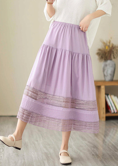 Purple Hollow Out Patchwork Cotton Skirts Summer