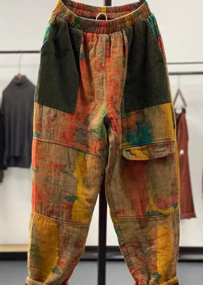 Purple Pockets Patchwork Fine Cotton Filled Pants Fall