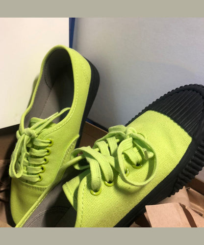 Green Canvas Asymmetrical Flat Shoes Cross Strap