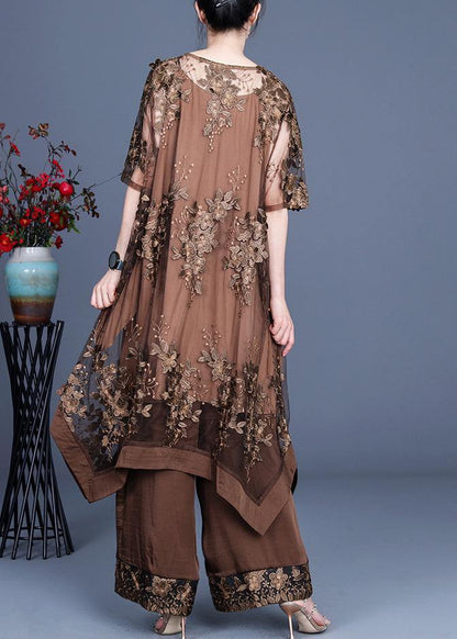 Summer Irregular Dress Wide Leg Pants Suspender Skirt Three Piece Set