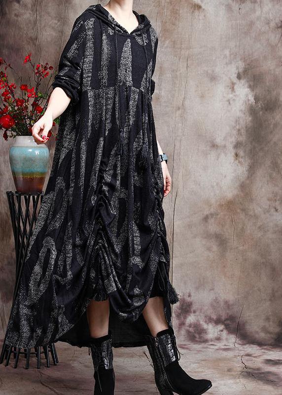 Hoodie Baggy Maxi Dresses Black Print Long Dresses