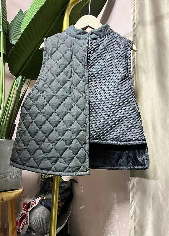 Grey Asymmetrical Patchwork Fine Cotton Filled Vest Sleeveless