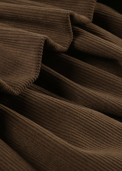 Brown Zippered Lace High Waist Corduroy Skirts Summer