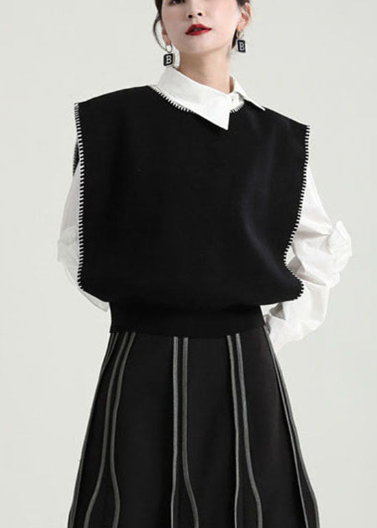 Black O-neck Knit Beach Vest Spring