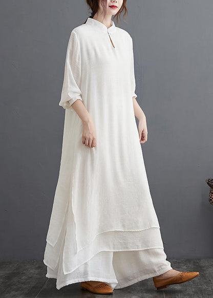 Slim Suit Large Medium Length Dress Wide Leg Pants White Two Piece Suit