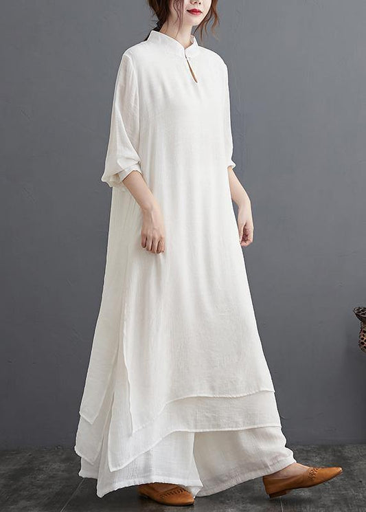 Slim Suit Large Medium Length Dress Wide Leg Pants White Two Piece Suit