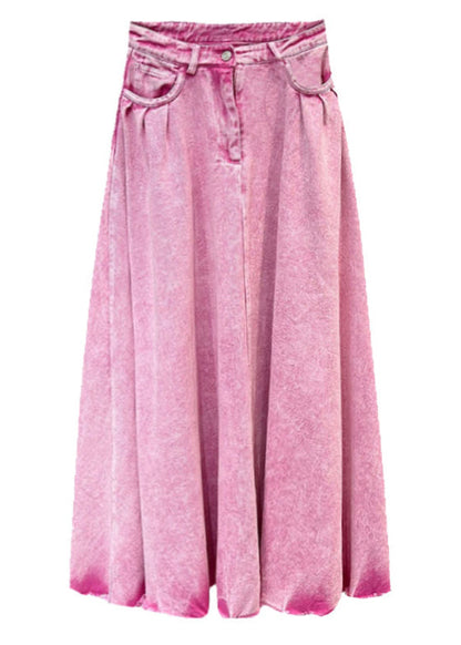 Modern Pink Pockets High Waist Denim Skirts Summer