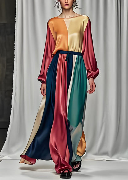 Handmade Colorblock Patchwork Silk Dress