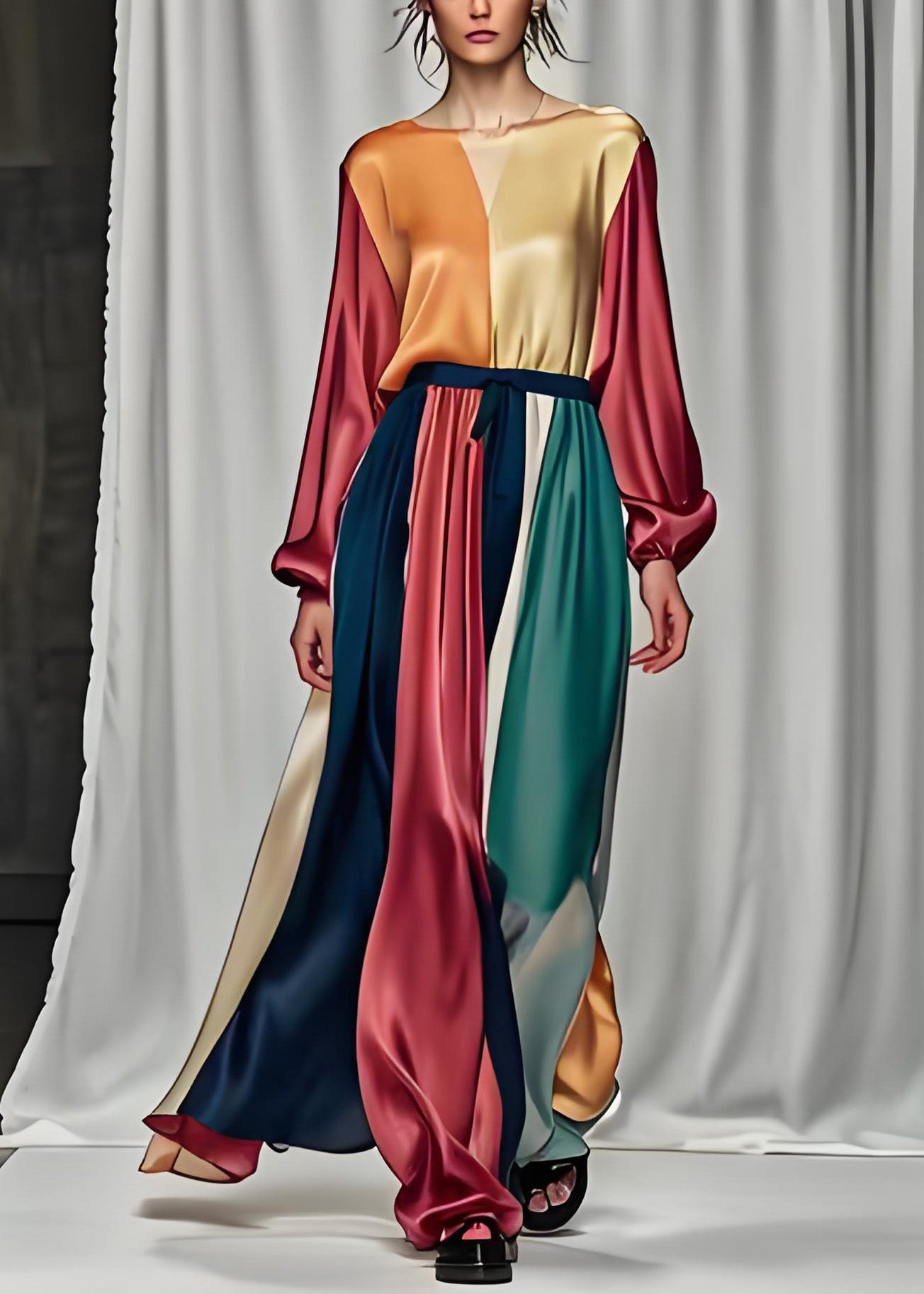 Handmade Colorblock Patchwork Silk Dress