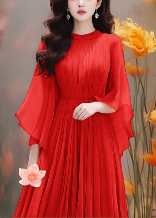 Purple Wrinkled Chiffon Dresses Butterfly Sleeve Summer