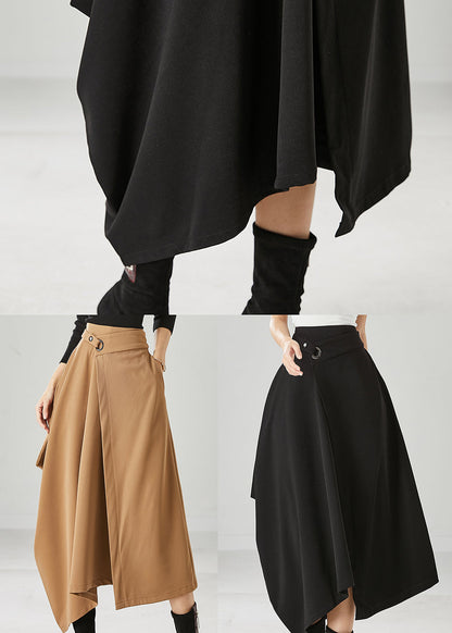 Black Silm Fit Spandex a Line Skirts Asymmetrical Fall
