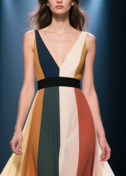 Multicolour Oversized Striped Chiffon Long Dress Summer