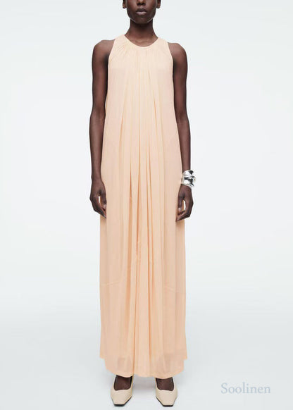 Italian Apricot O-neck Chiffon Holiday Dresses Sleeveless