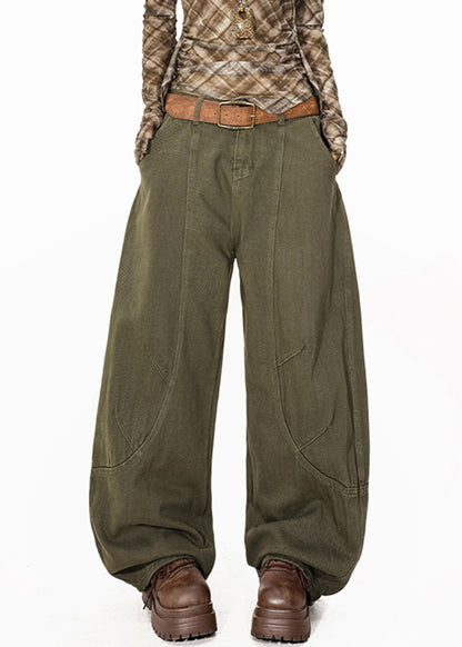 Green High Waist Pockets Straight Jeans