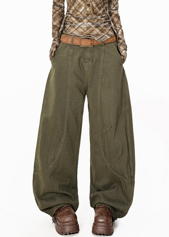 Green High Waist Pockets Straight Jeans