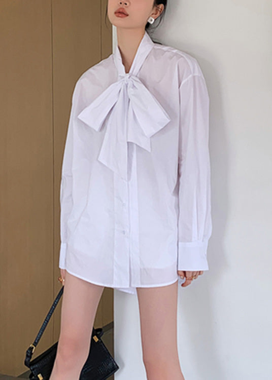 Brief White Stand Collar Bow Button Shirt Spring
