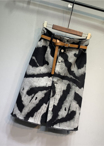 Retro Black Front Open Button Denim Skirts Summer