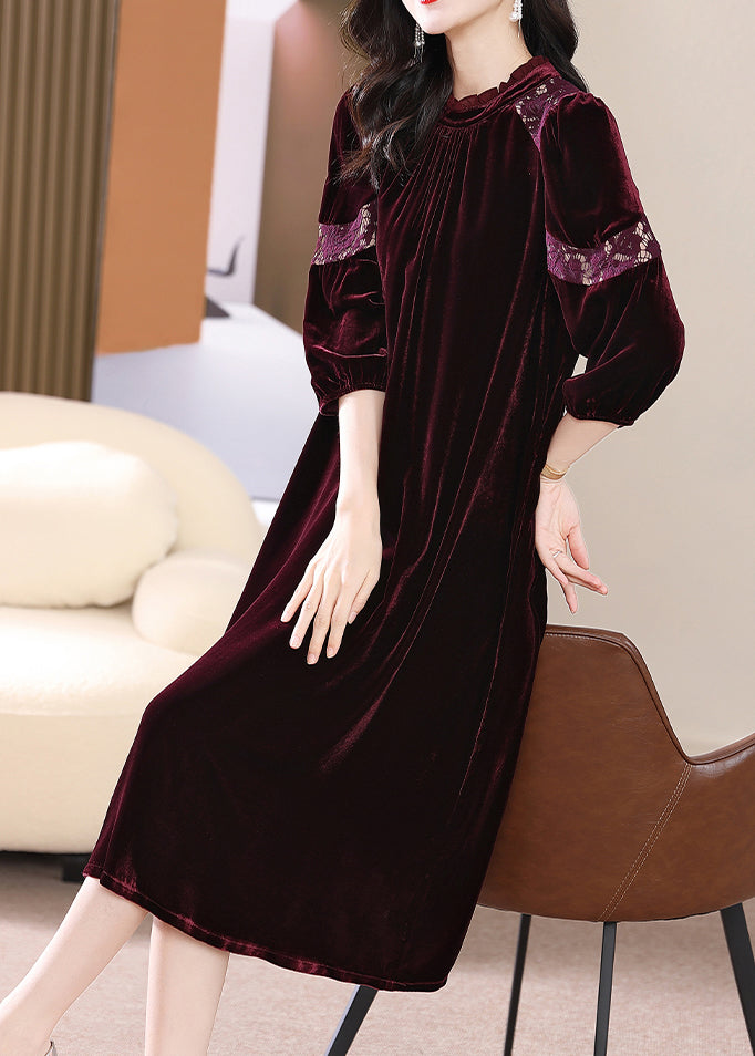 Rose Hollow Out Lace Patchwork Silk Velour Dress Bracelet Sleeve