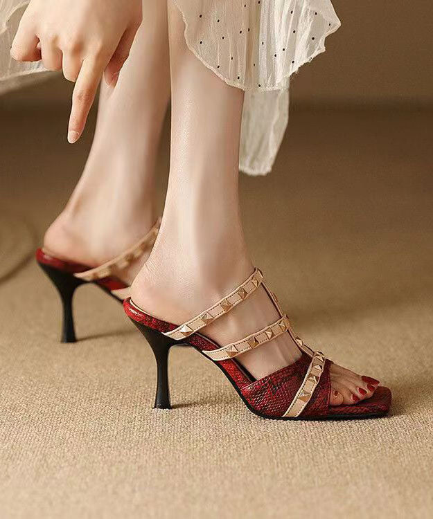 Mulberry Stiletto Faux Leather Rivet Splicing Slide Sandals