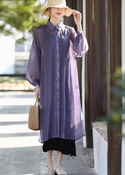 Purple Upf 50+ Tulle Long Cardigans Long Sleeve