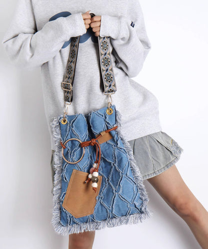 Blue Eyelash Large Capacity Denim Messenger Bag