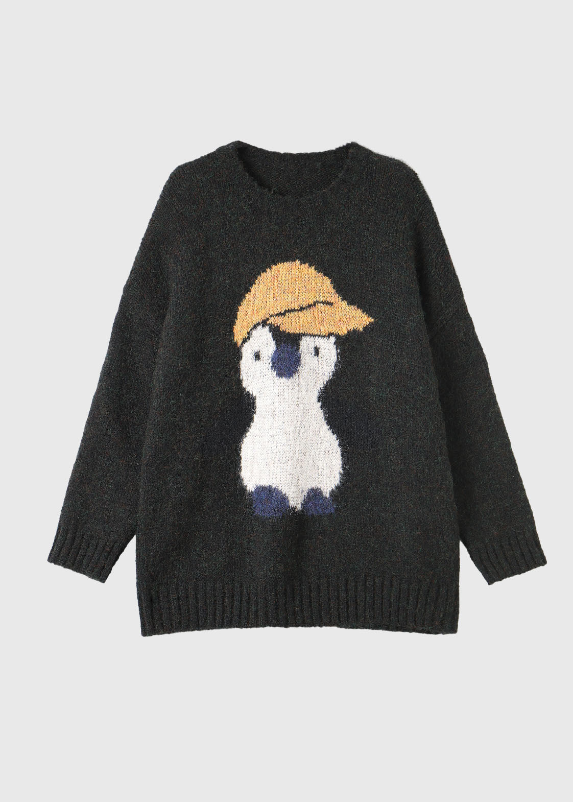 Jacquard Coffee O-neck Thick Cotton Knit Sweater Winter