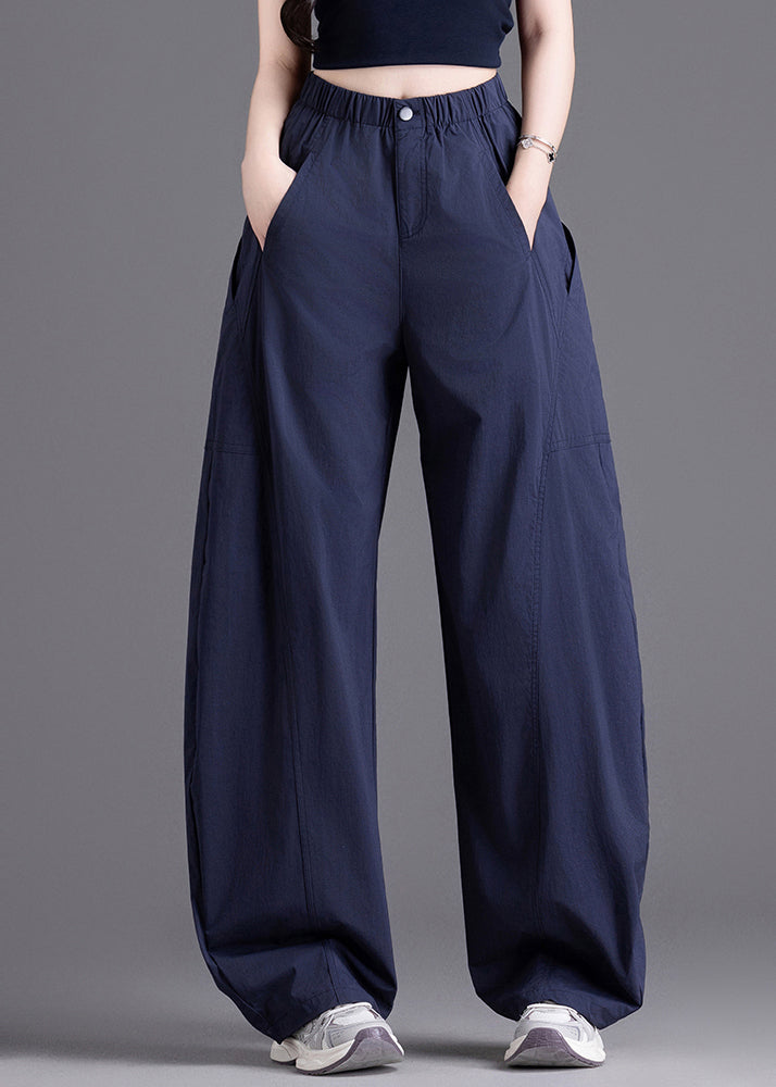 Navy Oversized Patchwork Pockets Harem Pants Spring