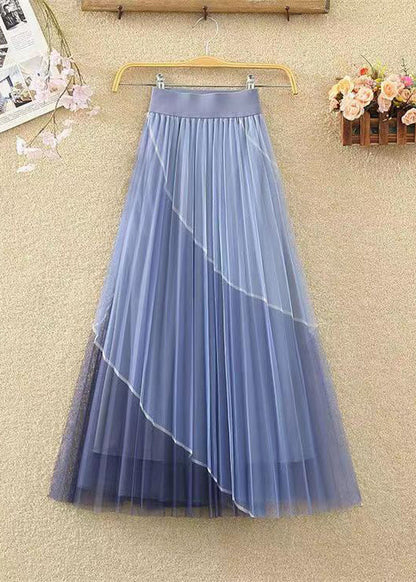 Black Wrinkled Patchwork Elastic Waist Tulle Skirt Spring